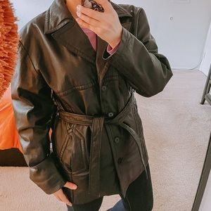 Vintage Sergio Vadducci leather trench coat jacket black, XL